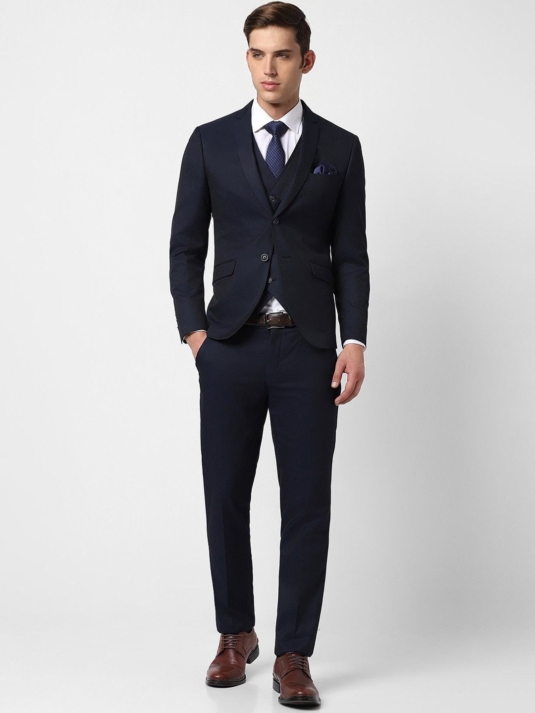 

V Dot Slim-Fit Single-Breasted Two-Piece Formal Suit, Navy blue