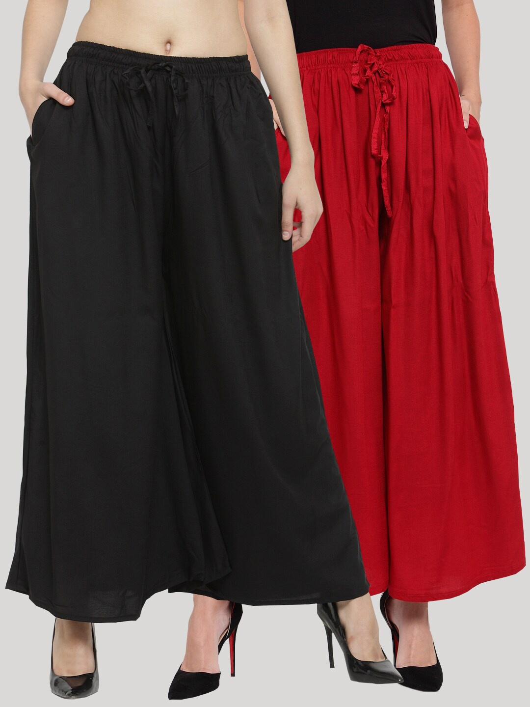 

Clora Creation Women Pack Of 2 Flared Palazzos, Black