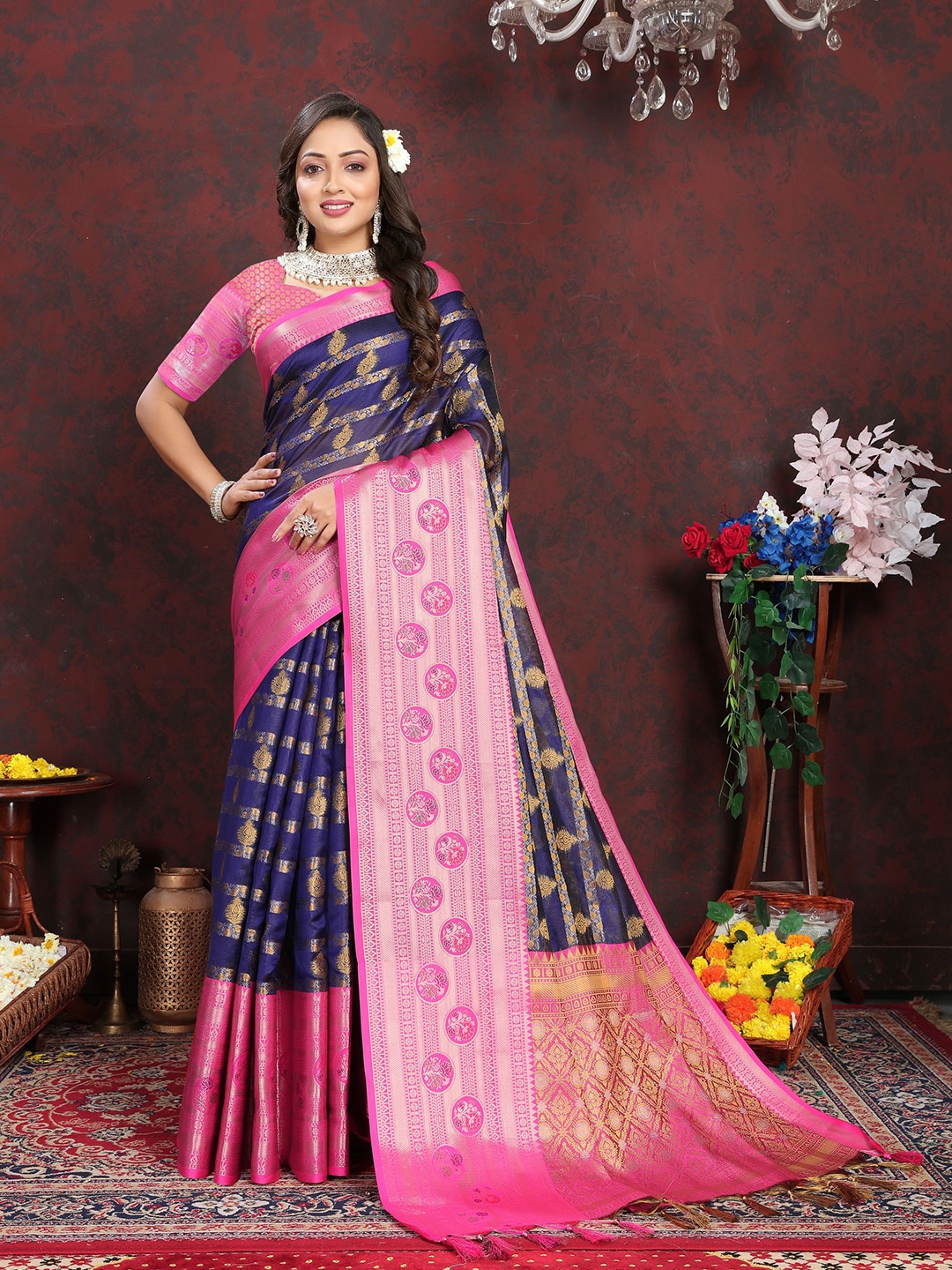 

NIWAA Woven Design Zari Banarasi Saree, Navy blue