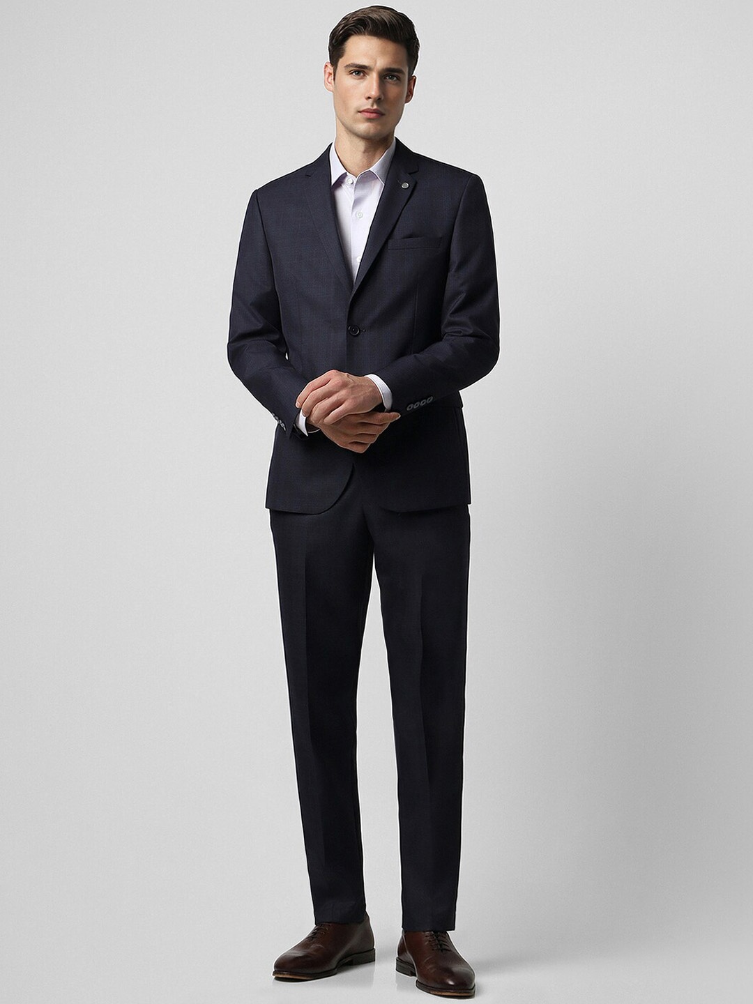 

Van Heusen Checked Slim-Fit Single-Breasted Two-Piece Formal Suit, Navy blue