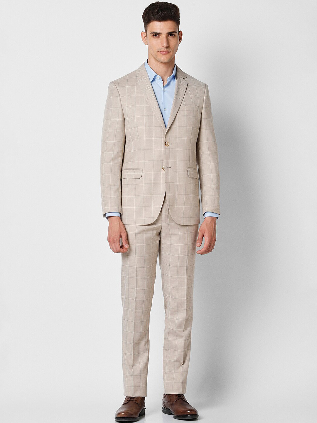 

Van Heusen Checked Slim-Fit Single-Breasted Two-Piece Formal Suit, Beige
