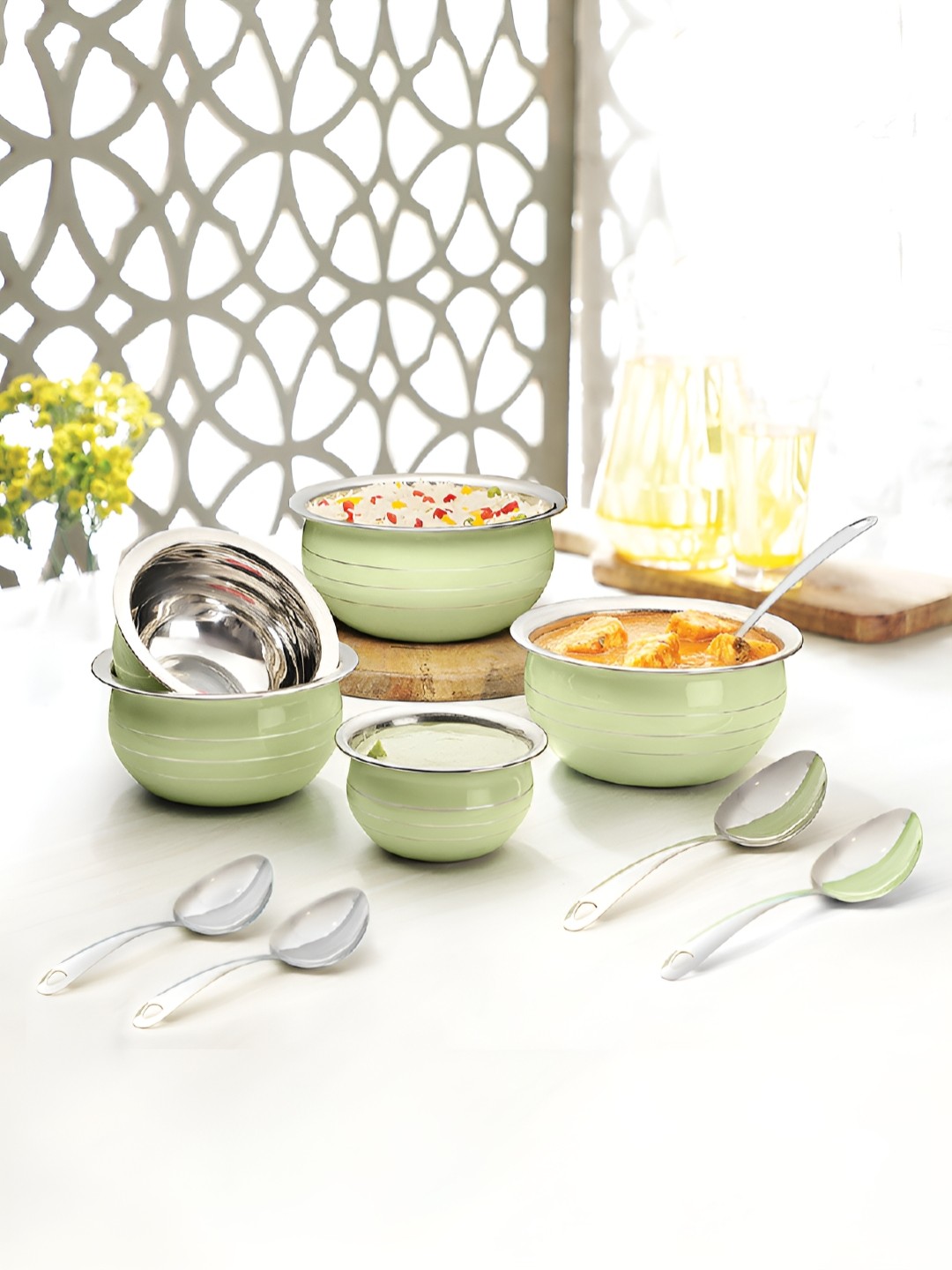 

Classic Essentials Pista Green Cook & Serve Induction Bottom Cookware Set