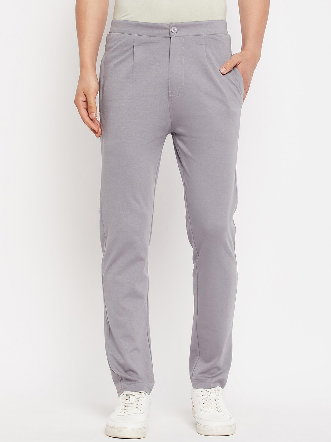 

Duke Men Pleated Cotton Chinos Trousers, Grey