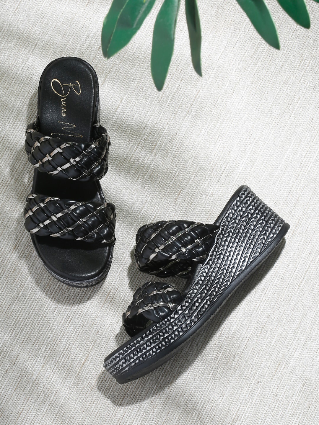 

Bruno Manetti Textured Wedge Heels, Black