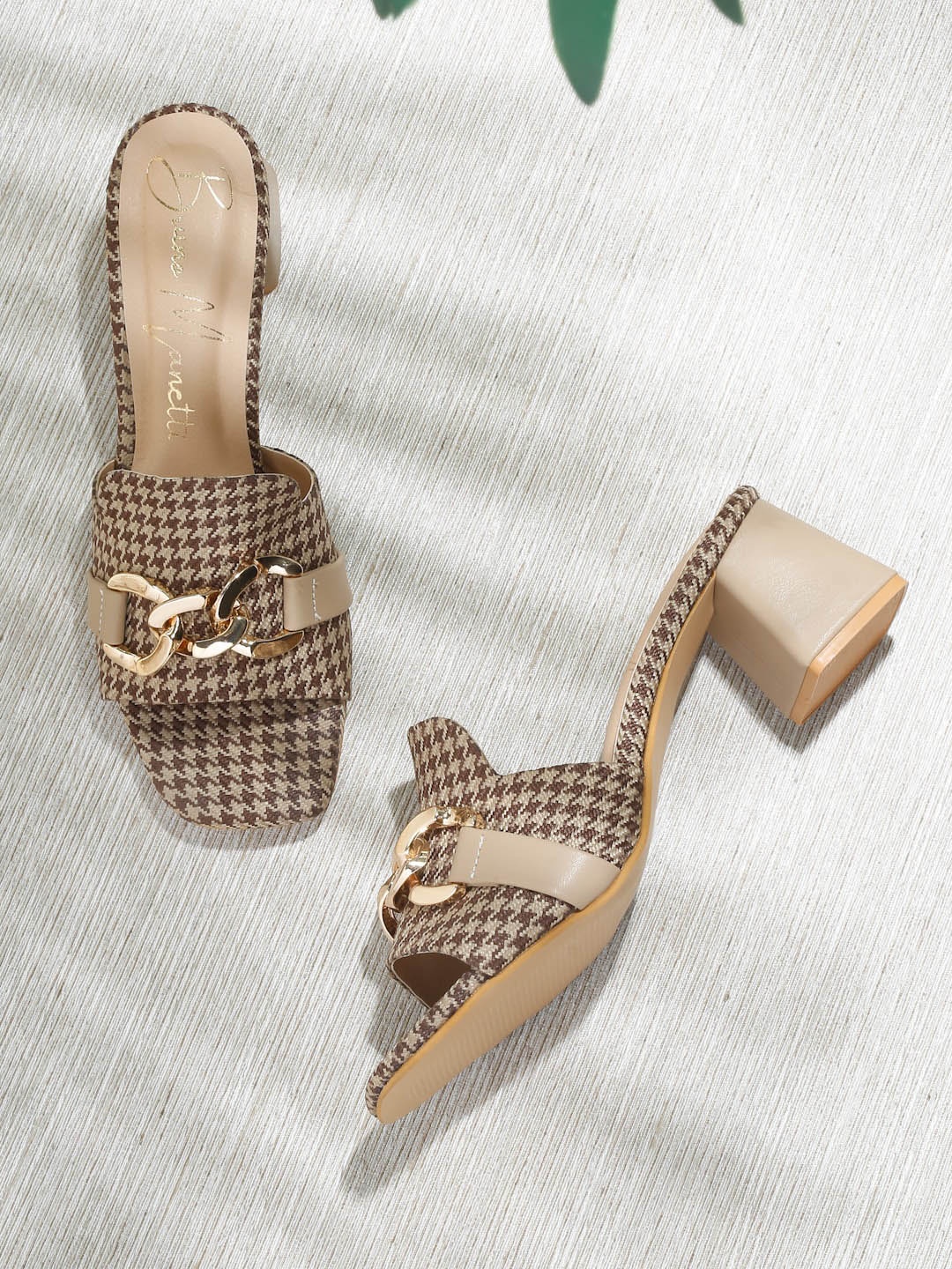 

Bruno Manetti Printed Embellished Block Heels, Beige