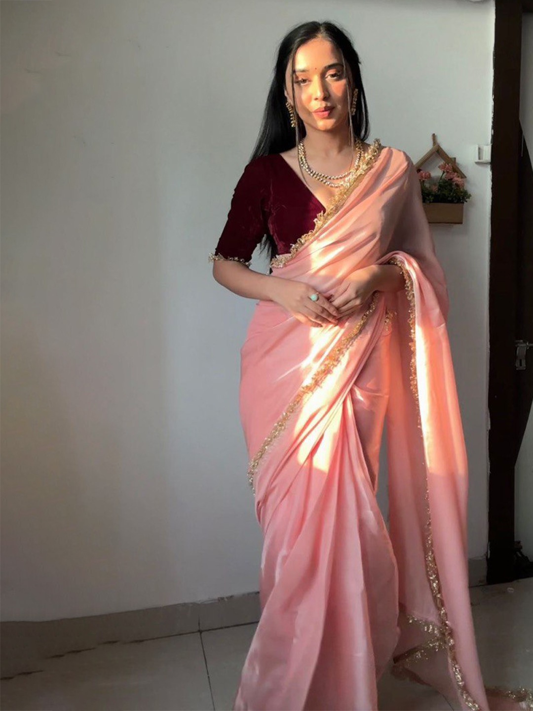 

AWRIYA Pure Silk Saree, Peach
