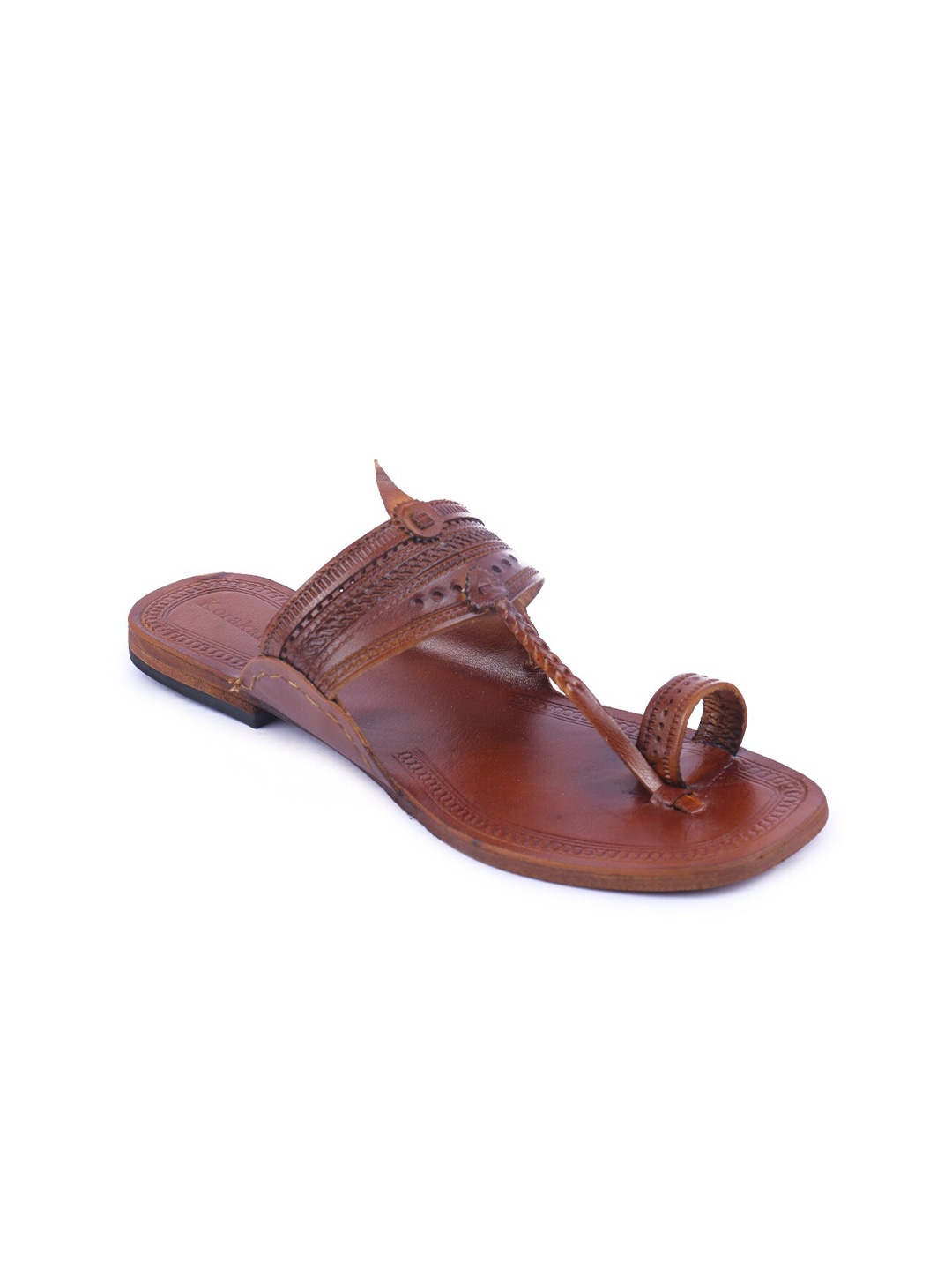 

KORAKARI Women Leather Kolhapuri Comfort Sandals, Tan