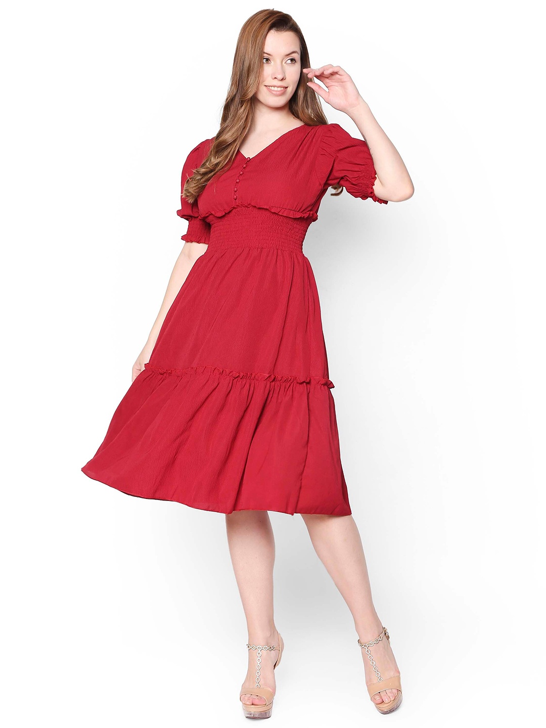 

Elecurve Fit & Flare Midi Dress, Red