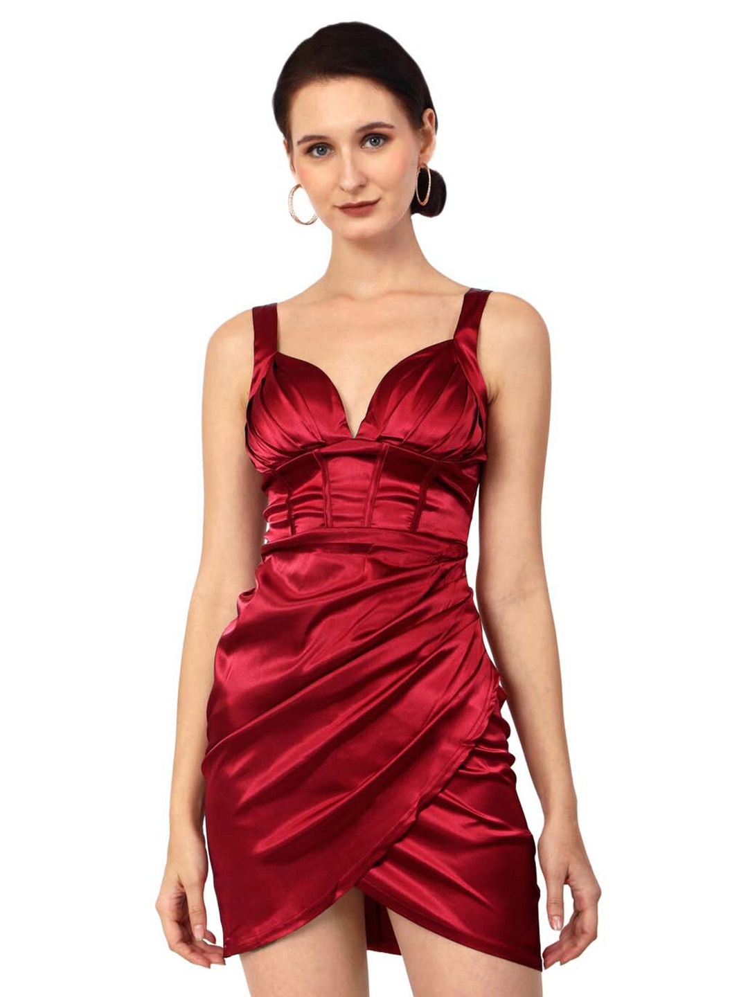 

Elecurve Satin Bodycon Dress, Red