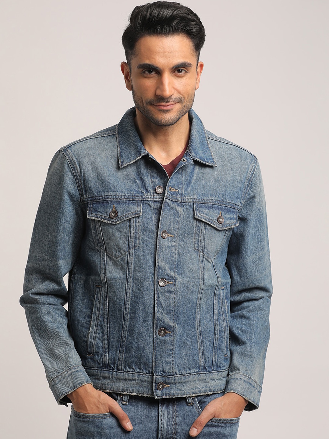 

EVERBLUE Washed Crop Denim Jacket, Blue