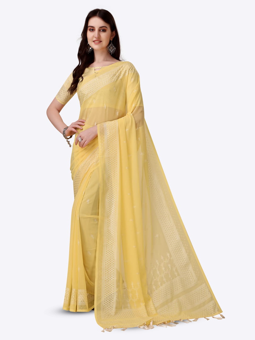 

Marabout Ethnic Motifs Embroidered Saree, Yellow