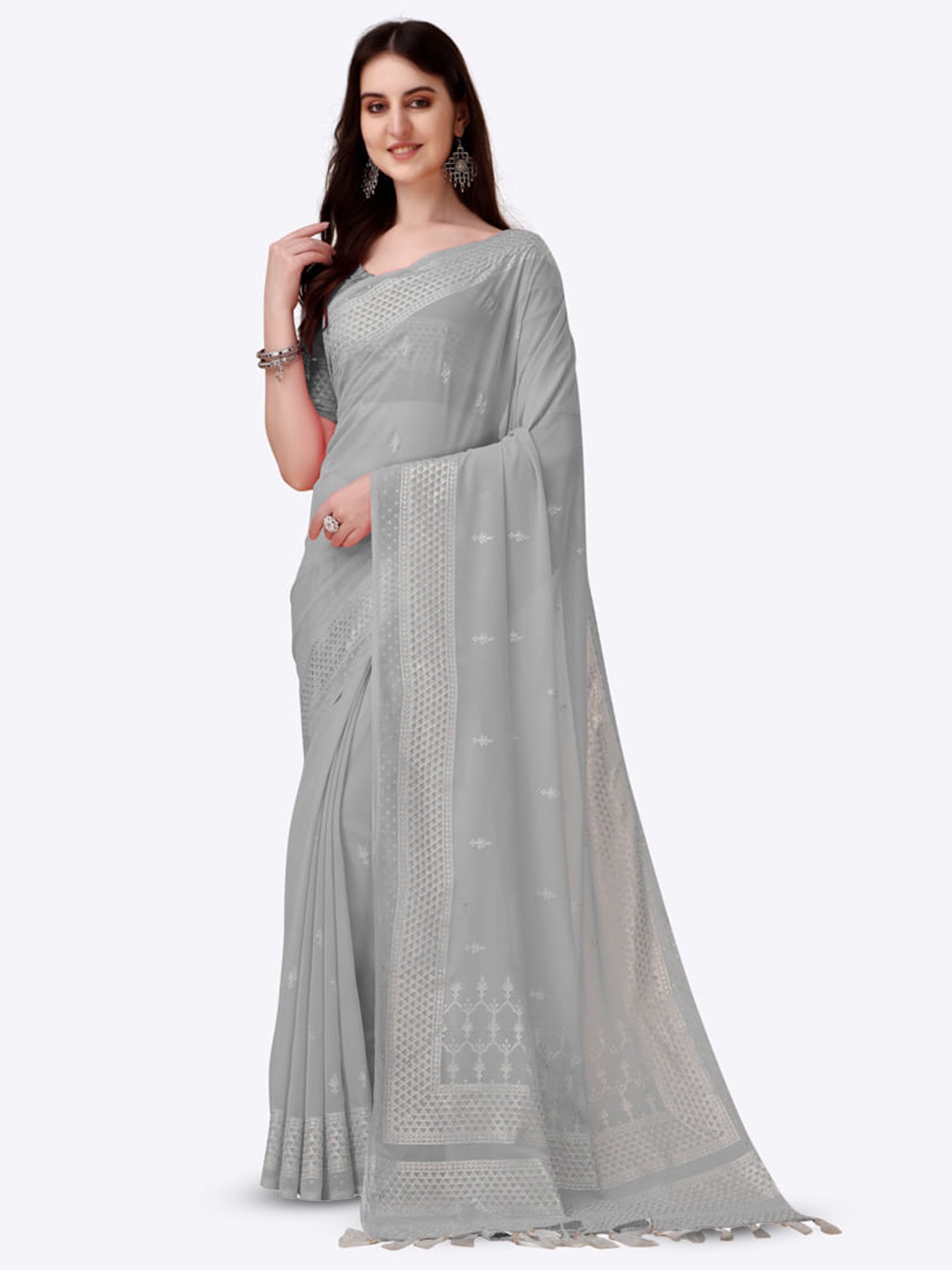 

Marabout Woven Design Zari Banarasi Saree, Grey