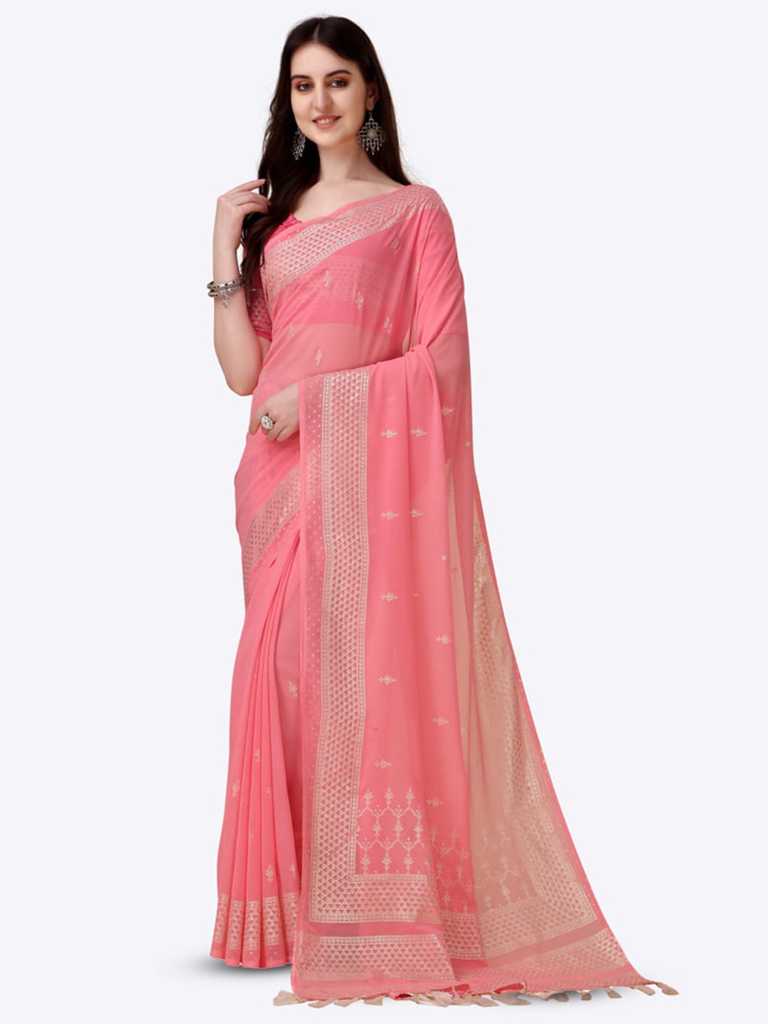 

Marabout Ethnic Motifs Zardozi Banarasi Saree, Pink