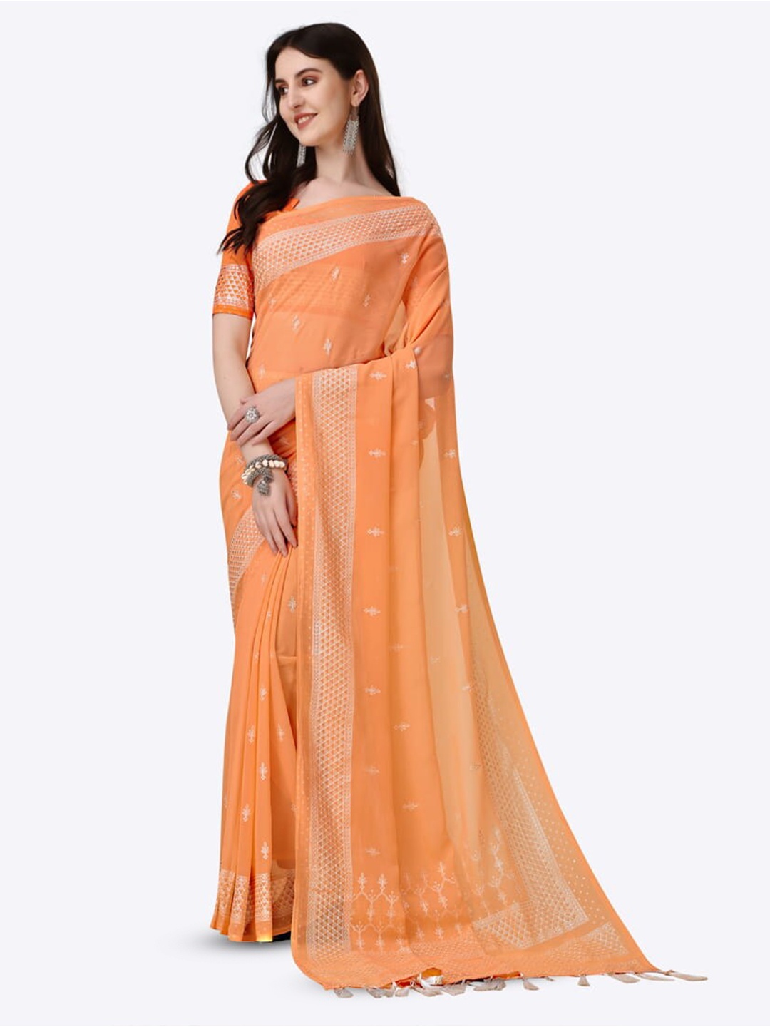 

Marabout Woven Design Zari Banarasi Saree, Orange