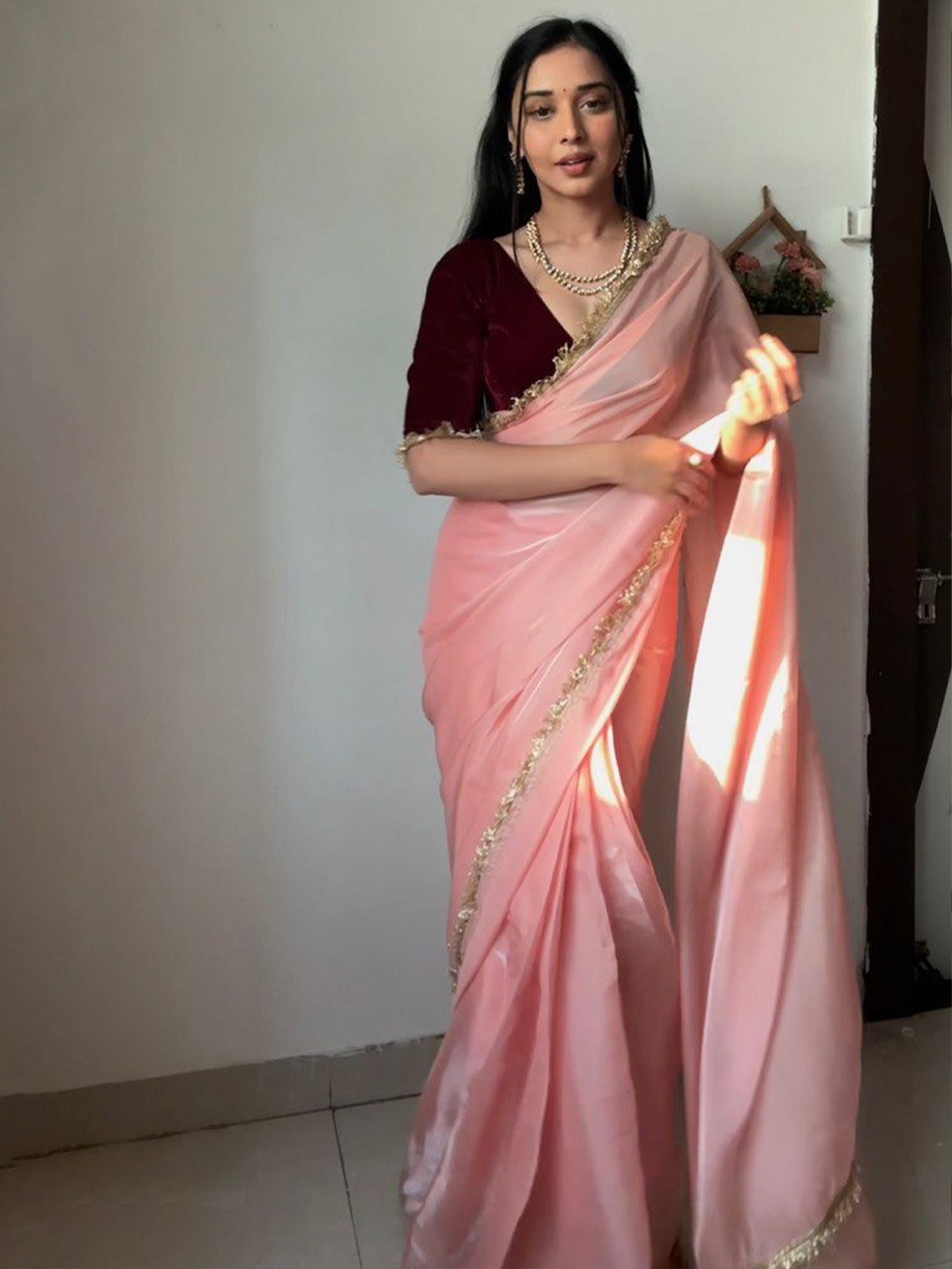 

GLORYANCE Pure Silk Saree, Peach