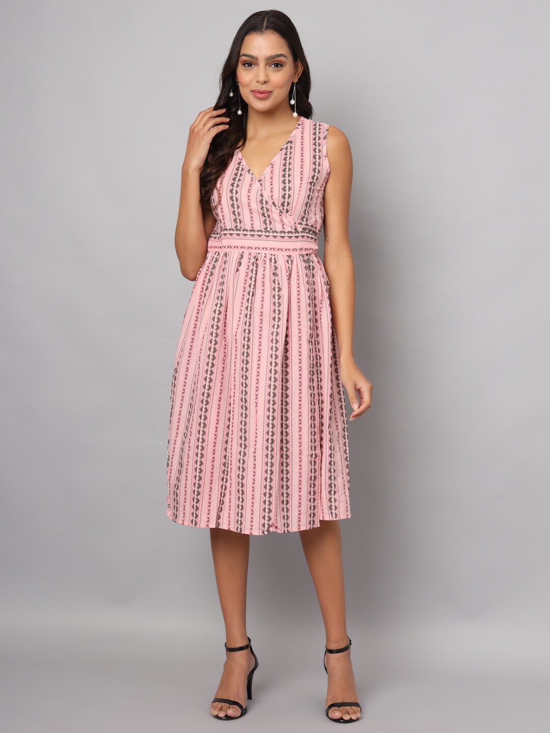 

FABRIC FITOOR Geometric Print Cotton Sleeveless Wrap Dress, Pink