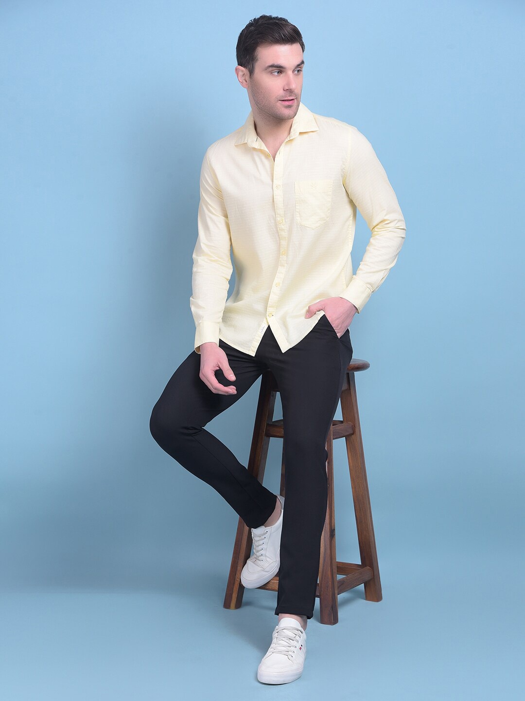 

Crimsoune Club Classic Slim Fit Spread Collar Cotton Curved Casual Shirt, Yellow