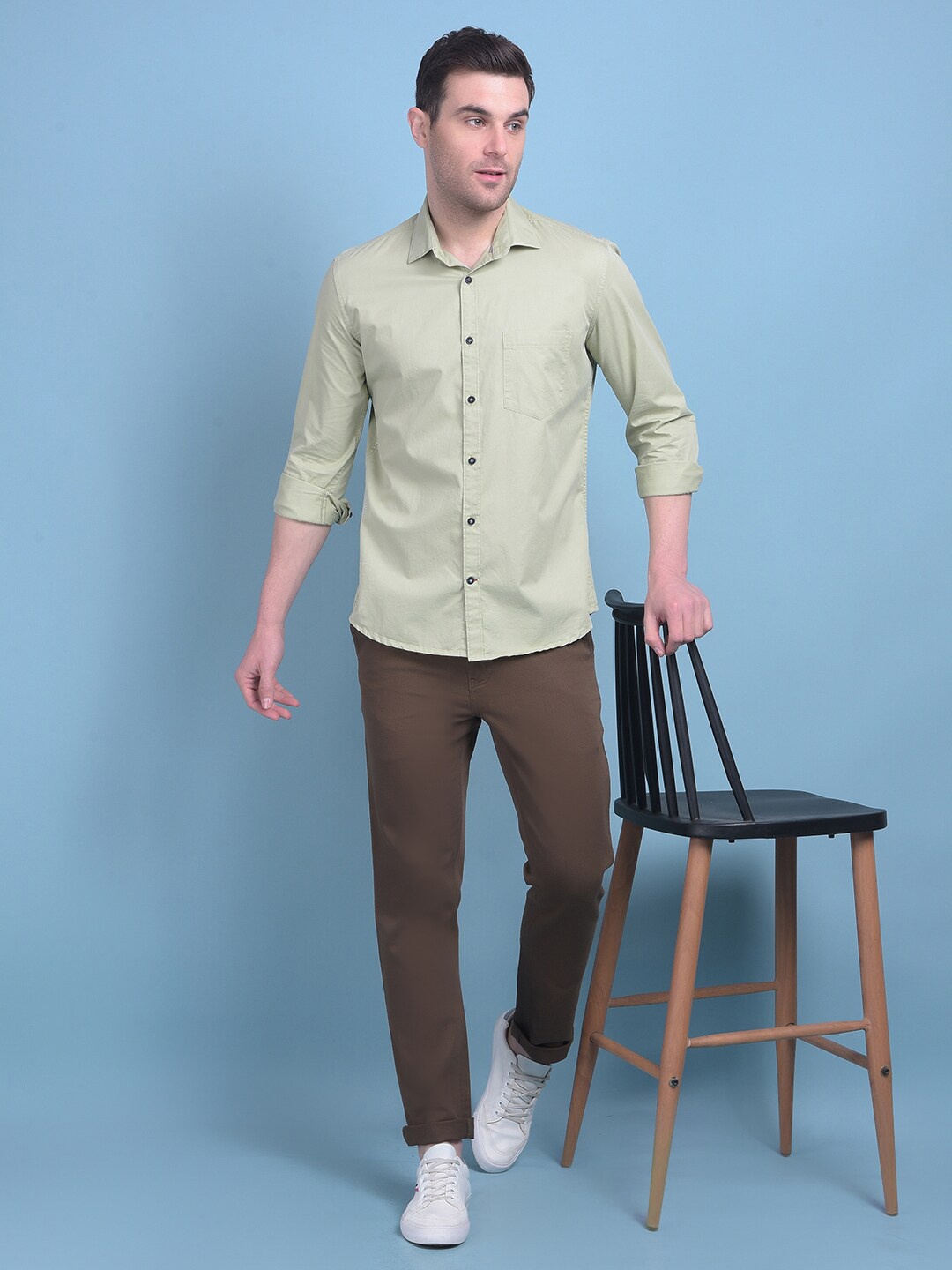 

Crimsoune Club Classic Slim Fit Cotton Casual Shirt, Green