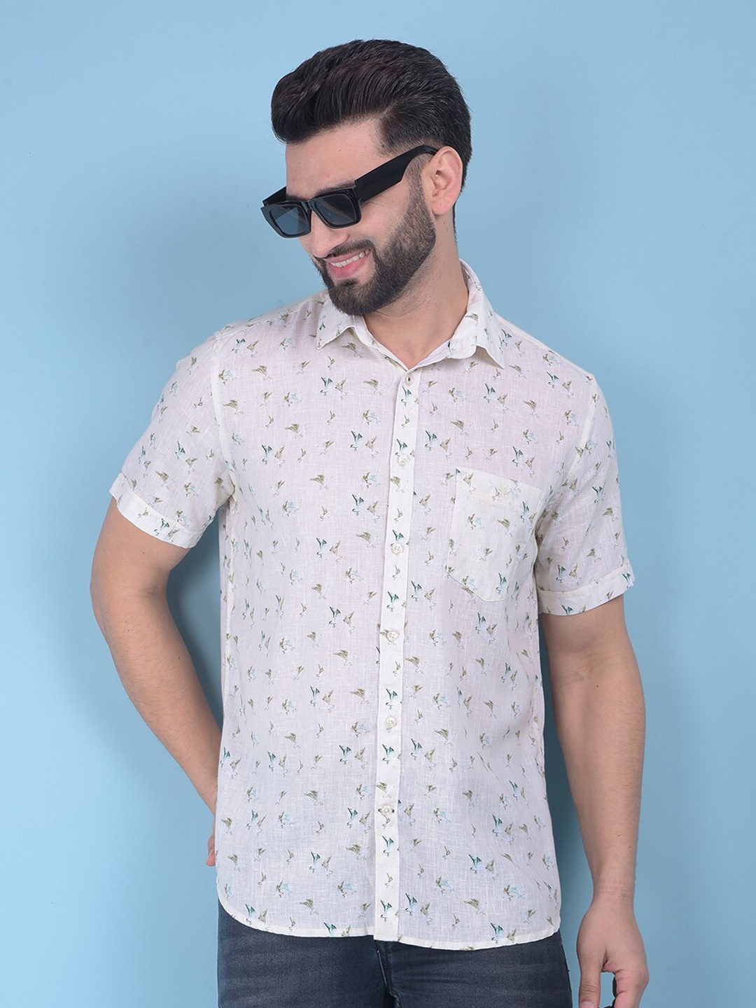

Crimsoune Club Classic Slim Fit Floral Printed Casual Shirt, Beige