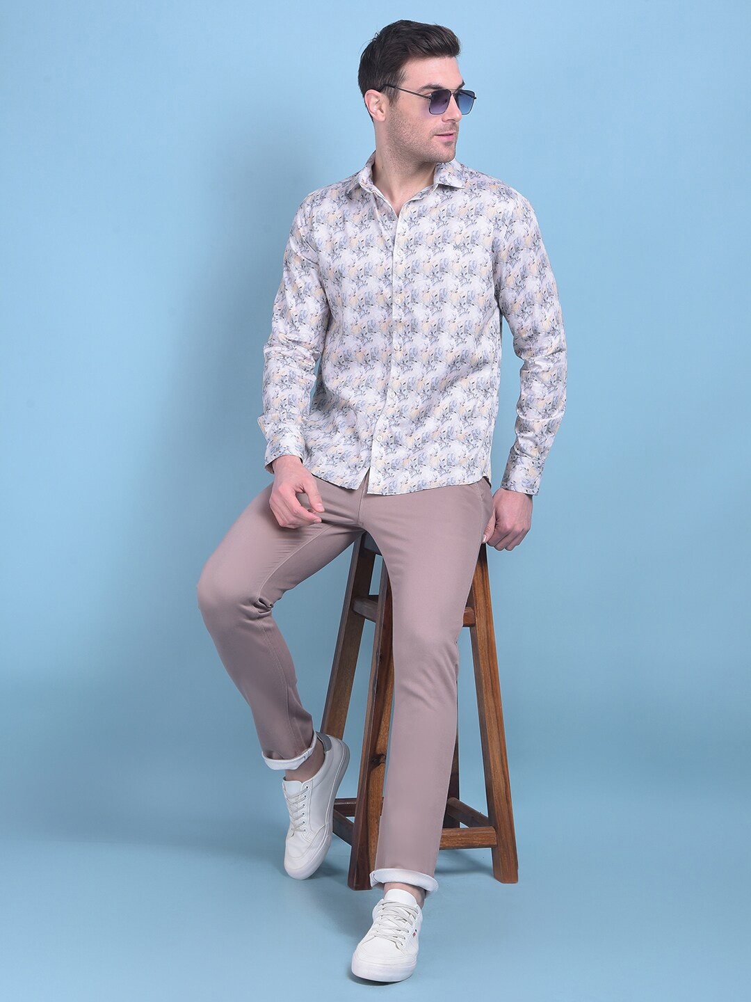 

Crimsoune Club Classic Slim Fit Opaque Floral Printed Cotton Casual Shirt, White