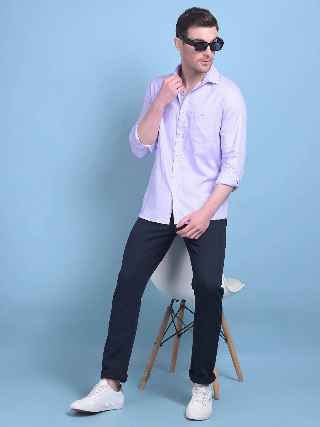 

Crimsoune Club Classic Slim Fit Spread Collar Long Sleeves Cotton Casual Shirt, Purple