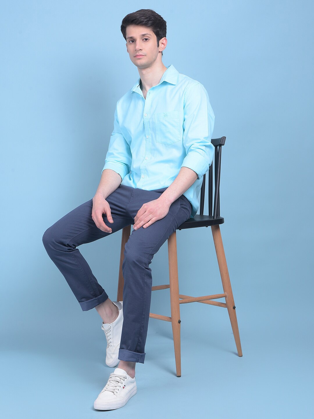 

Crimsoune Club Classic Slim Fit Pure Cotton Casual Shirt, Blue