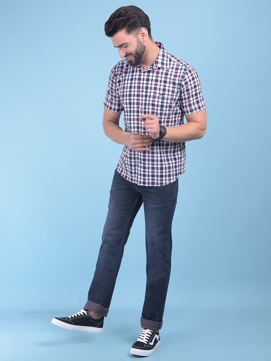 

Crimsoune Club Classic Slim Fit Checked Pure Cotton Casual Shirt, White
