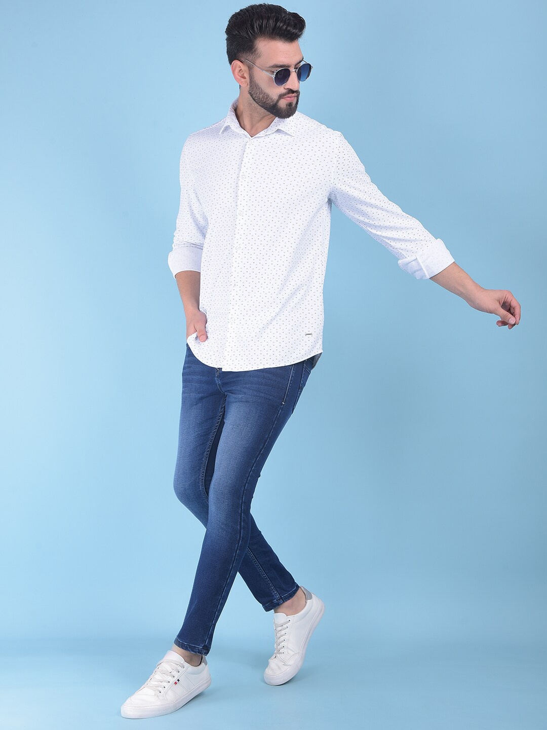 

Crimsoune Club Micro Ditsy Printed Classic Slim Fit Pure Cotton Casual Shirt, White