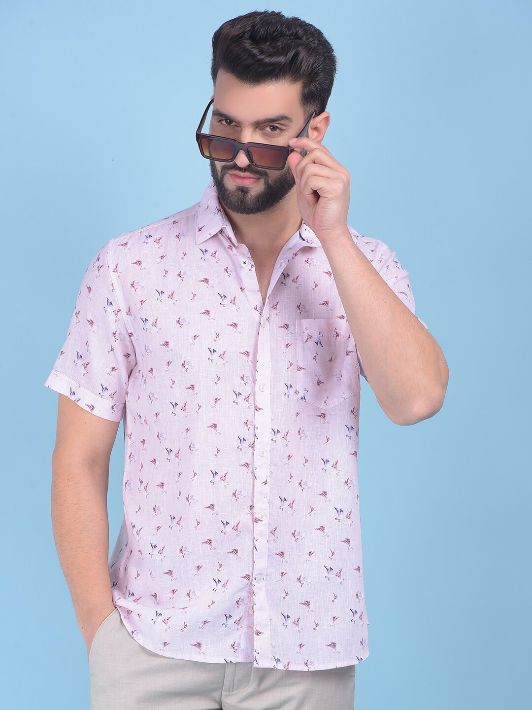 

Crimsoune Club Abstract Printed Classic Slim Fit Casual Shirt, Pink