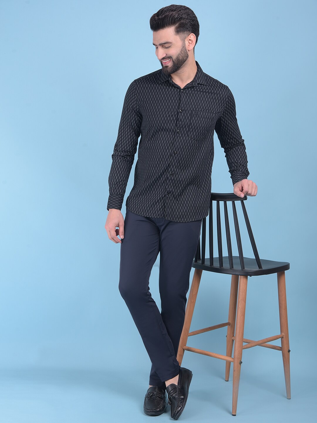 

Crimsoune Club Classic Slim Fit Micro Ditsy Printed Pure Cotton Casual Shirt, Black