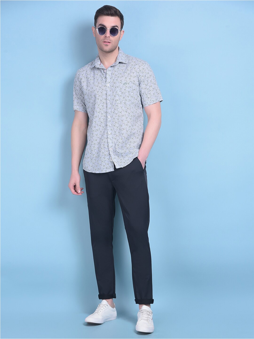 

Crimsoune Club Classic Slim Fit Floral Printed Casual Shirt, Grey
