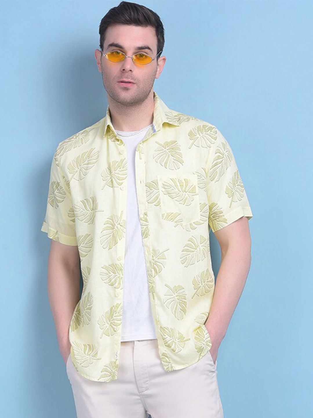 

Crimsoune Club Classic Slim Fit Floral Printed Casual Shirt, Yellow