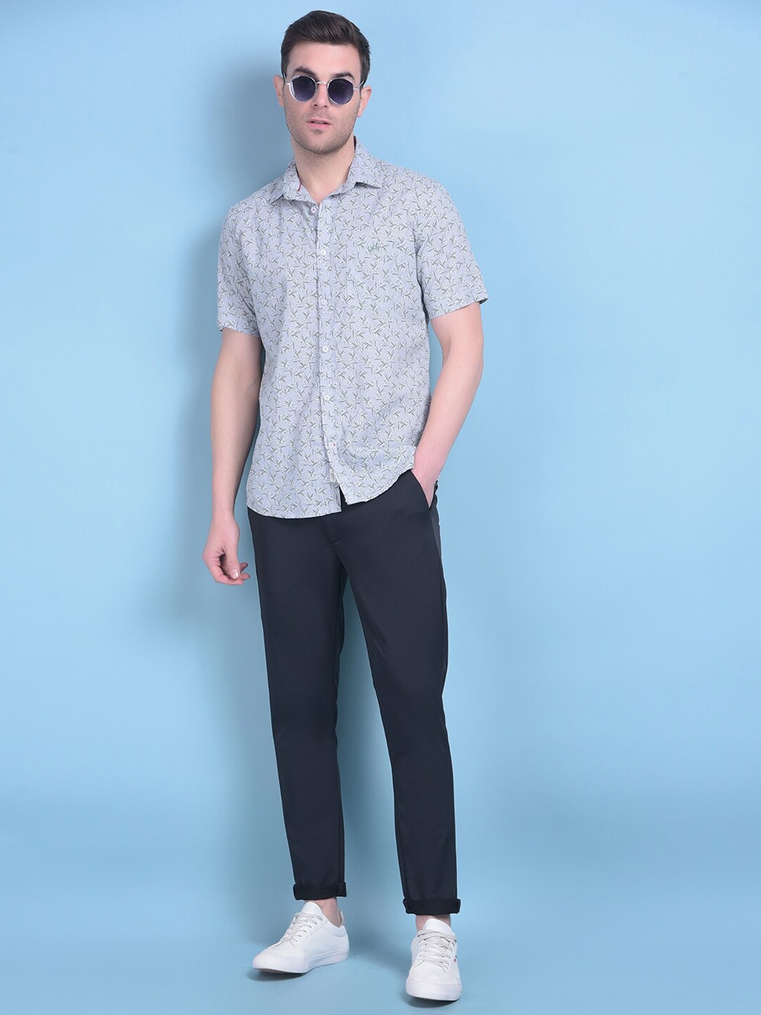 

Crimsoune Club Classic Slim Fit Opaque Abstract Printed Cotton Casual Shirt, Grey