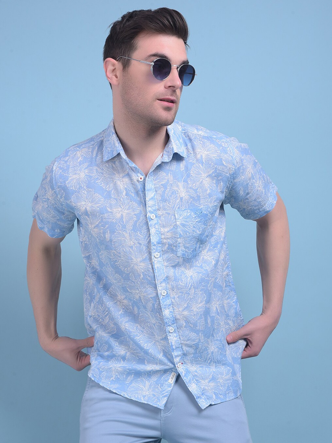 

Crimsoune Club Classic Slim Fit Floral Printed Casual Shirt, Blue
