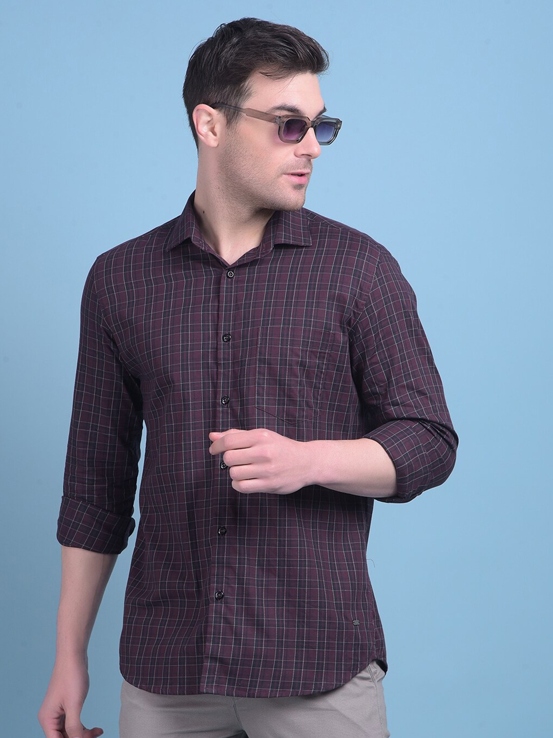 

Crimsoune Club Checked Classic Slim Fit Pure Cotton Casual Shirt, Purple