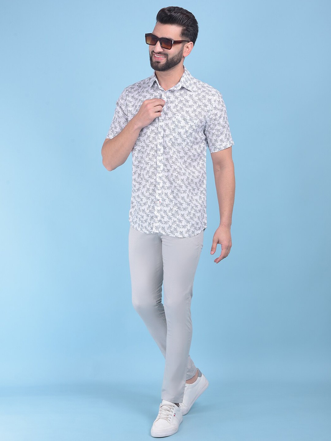 

Crimsoune Club Classic Slim Fit Floral Printed Casual Shirt, White