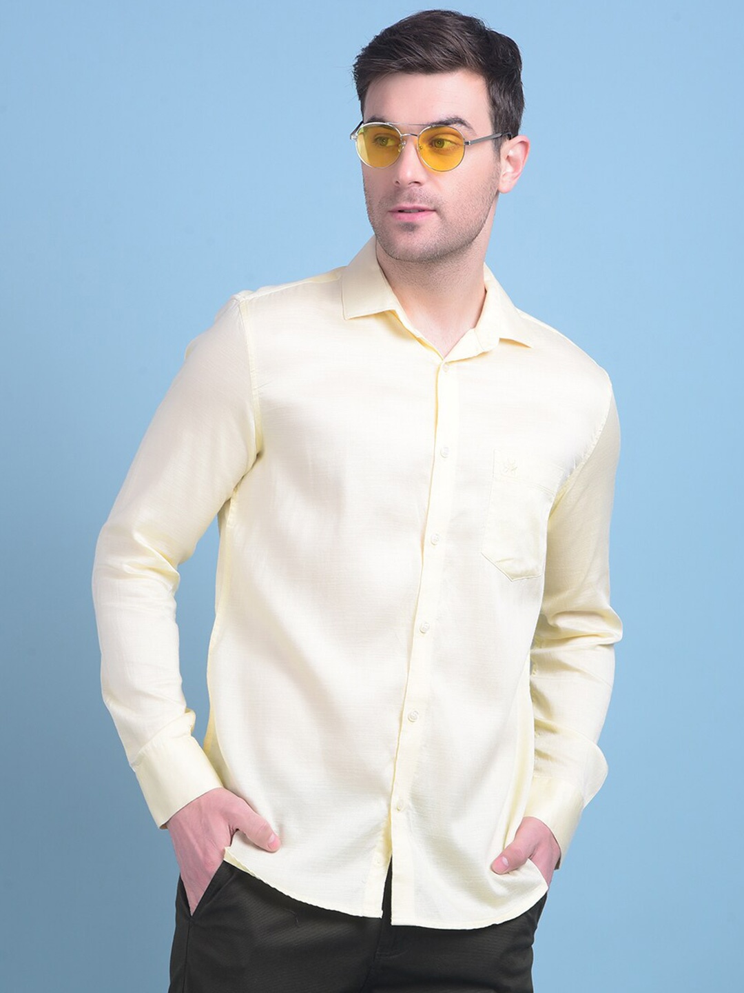 

Crimsoune Club Classic Slim Fit Opaque Cotton Casual Shirt, Yellow