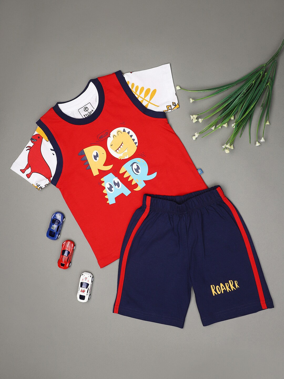 

V-Mart Boys Printed T-shirt with Shorts, Red
