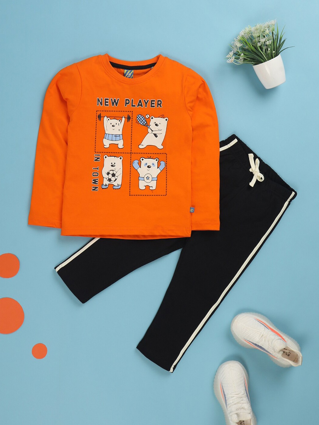 

V-Mart Boys Printed T-shirt with Pyjamas, Orange