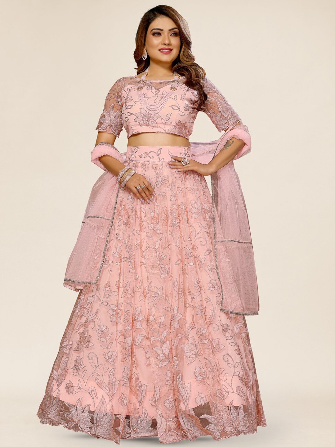

TITANIUM SILK INDUSTRIES PVT. LTD. Embroidered Sequinned Ready to Wear Lehenga & Blouse With Dupatta, Pink