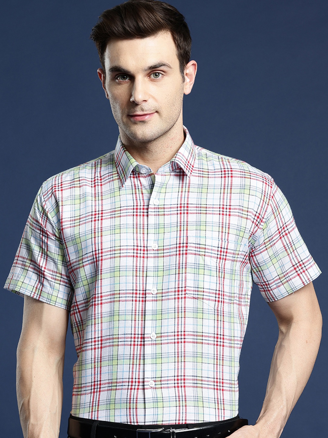 

Hancock Men Slim Fit Checked Formal Shirt, White