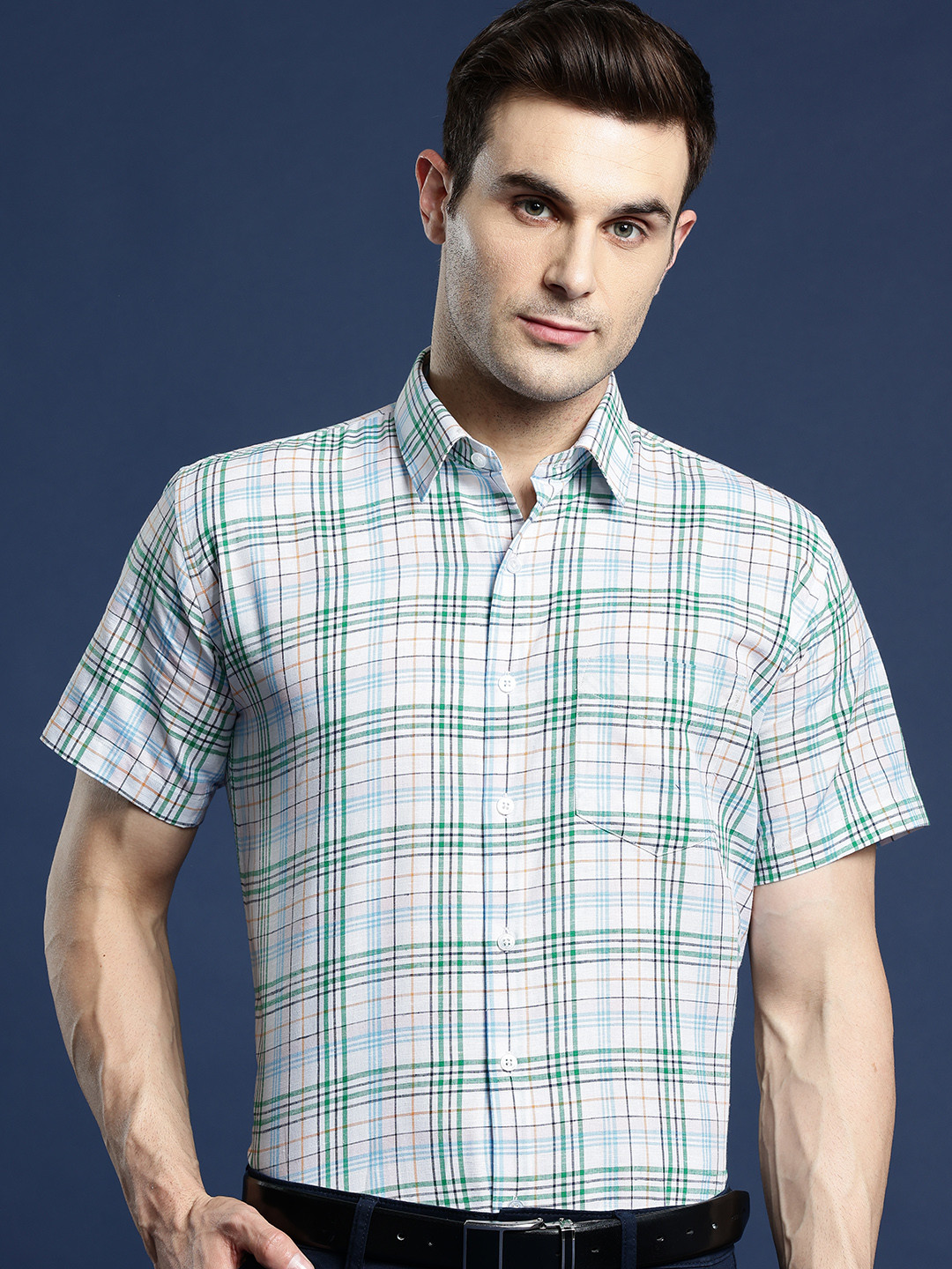 

Hancock Men Slim Fit Checked Formal Shirt, White