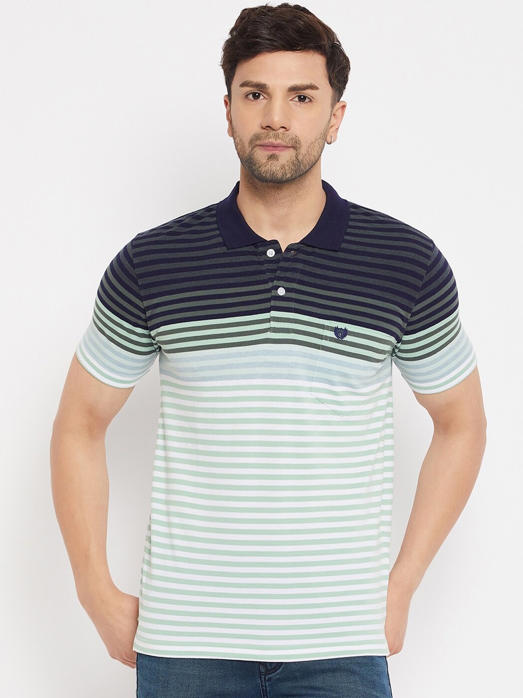 

Duke Striped Polo Collar Short Sleeves Cotton T-shirt, Teal