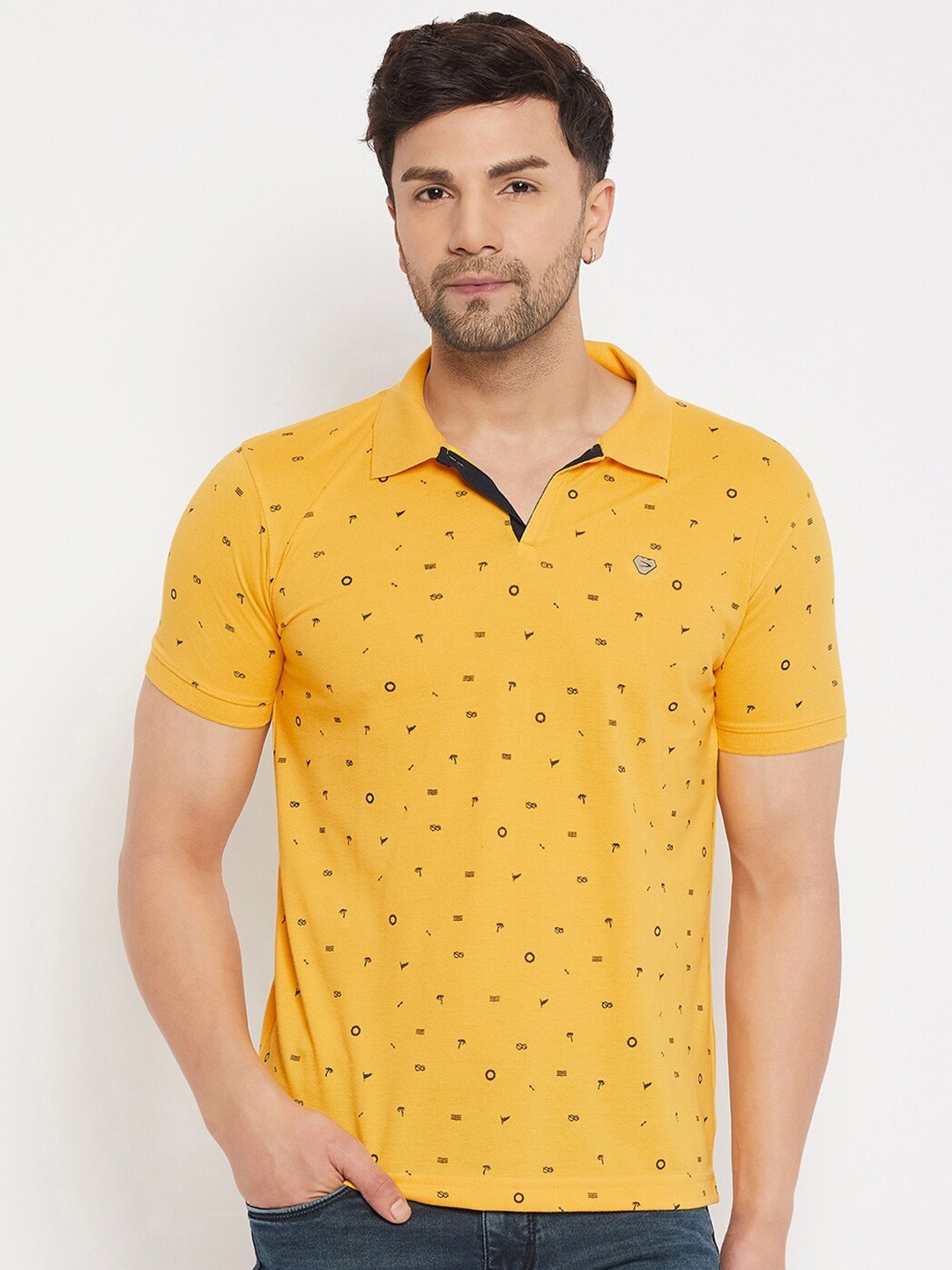 

Duke Printed Polo Collar Short Sleeves Cotton Slim Fit T-shirt, Yellow
