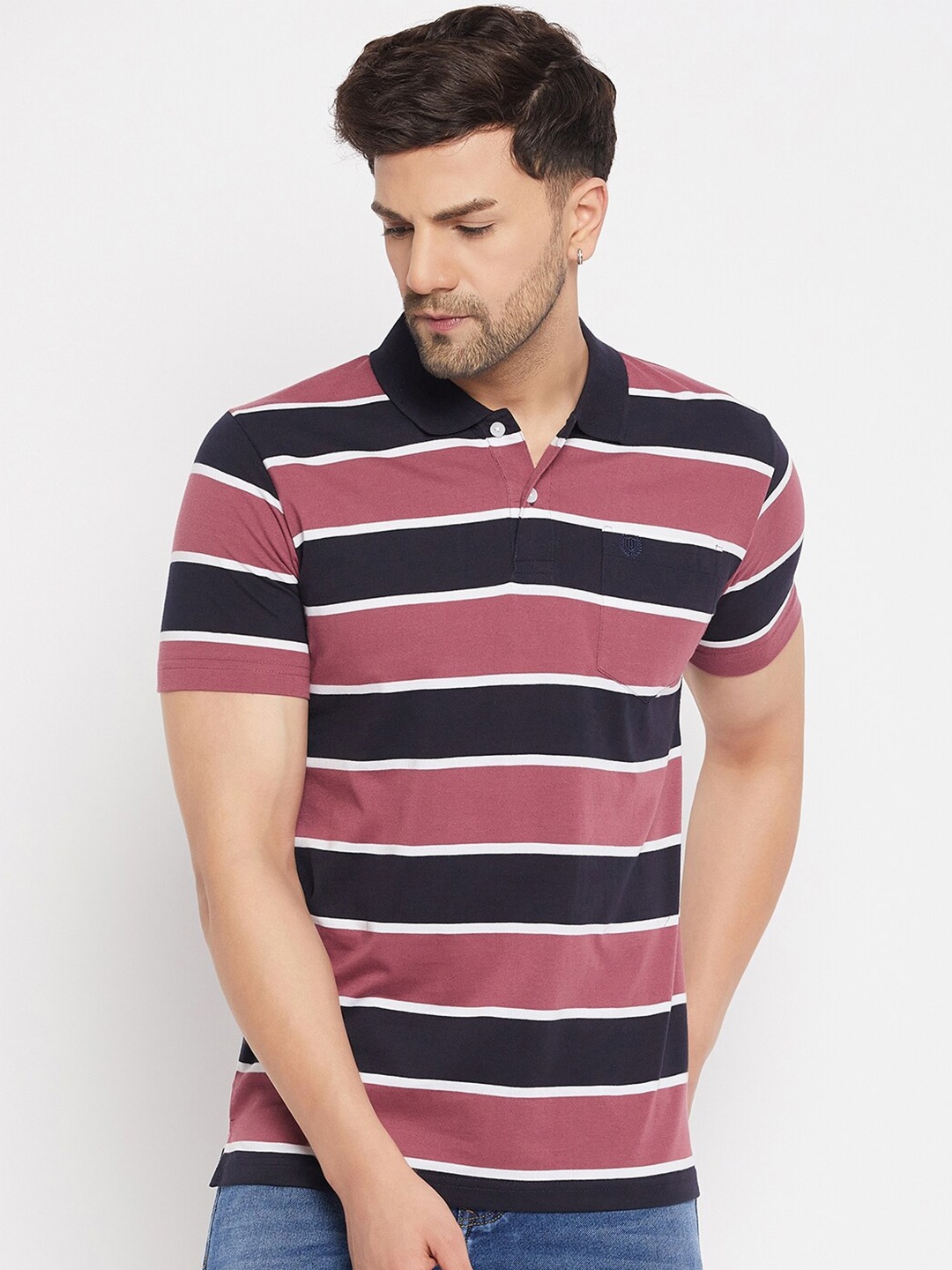

Duke Striped Polo Collar Short Sleeves Cotton T-shirt, Maroon
