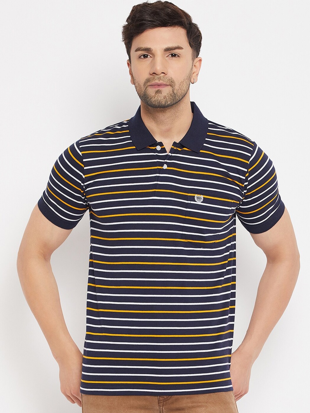

Duke Striped Polo Collar Short Sleeves Cotton T-shirt, Blue