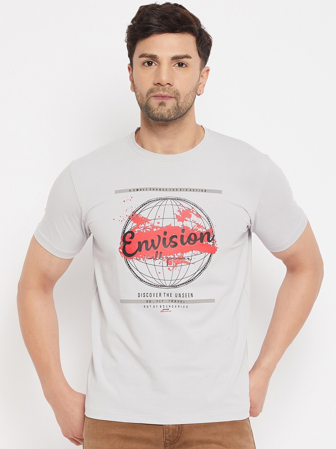 

Duke Typography Printed Round Neck Short Sleeves Cotton Slim Fit T-shirt, Grey