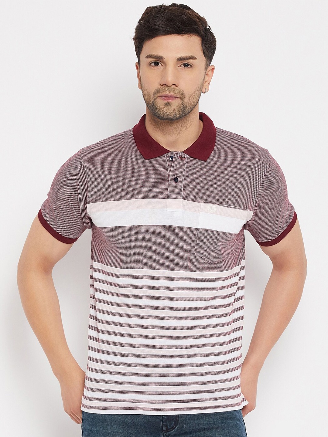 

Duke Striped Polo Collar Short Sleeves Cotton Slim Fit T-shirt, Maroon