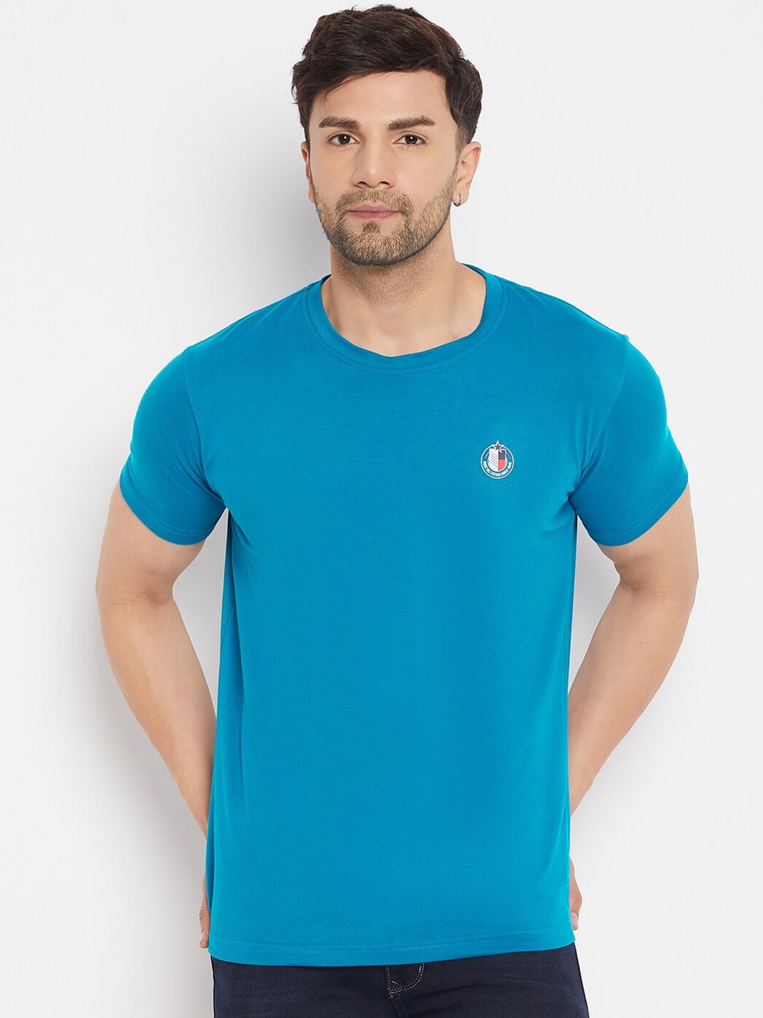 

Duke Round Neck Short Sleeves Cotton Slim Fit T-shirt, Blue