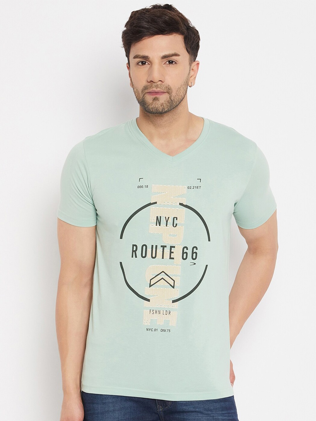 

Duke Typography Printed V-Neck Short Sleeves Cotton Slim Fit T-shirt, Green